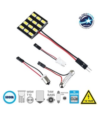 GloboStar® 81402 Λάμπα Αυτοκινήτου LED PCB PLATE - T10 - W5W - BA9S - T4W - FESTOON - C5W 1st Generation Can-Bus Series LED 12 SMD 5630 4W 600lm 120° DC 12V IP20 Ψυχρό Λευκό 6000K